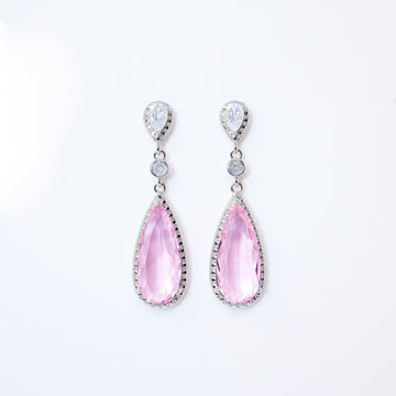 Cubic Zirconia Diamond Pink Drop Galaxy Earrings, Bridal Jewelry, Bridal Earrings, Crystal Bridal Earrings, Statement Earrings C